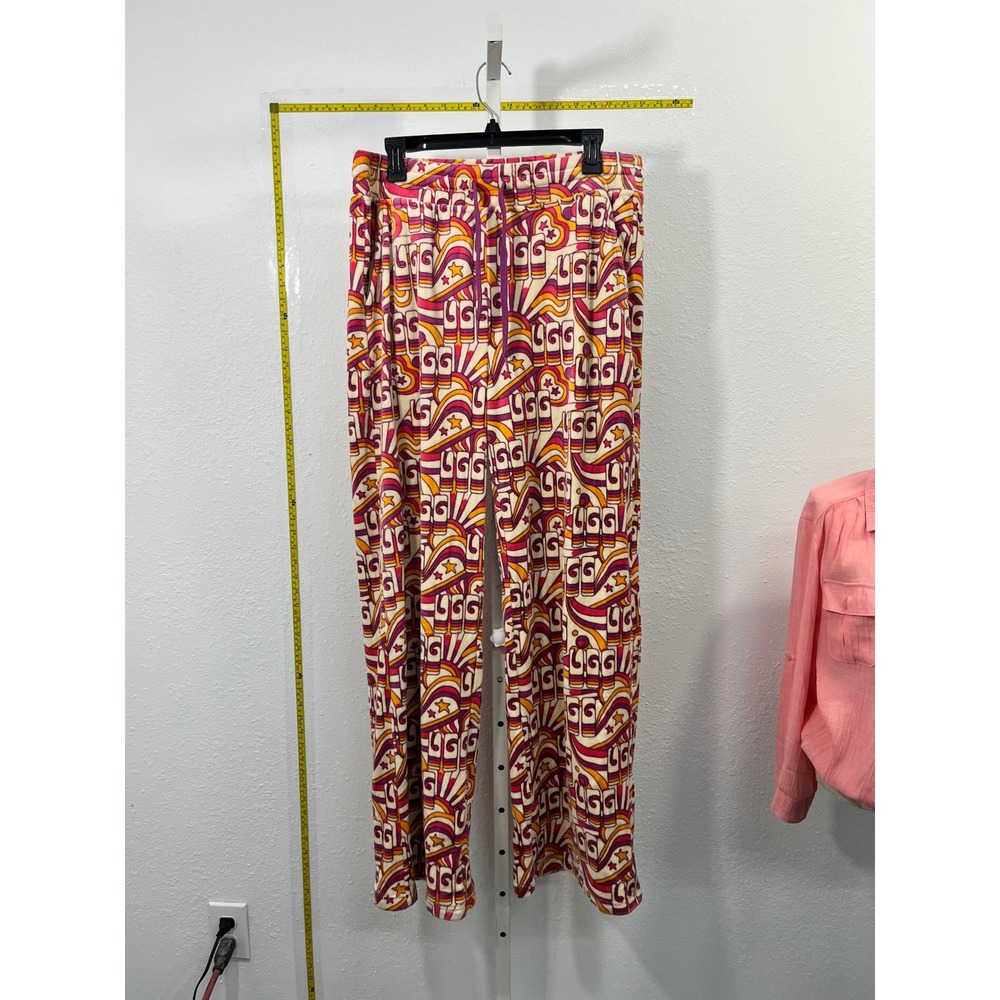 UGG Womens Fleece Pajama Pants Large Retro Psychedelic Logo Print Pink Orange L